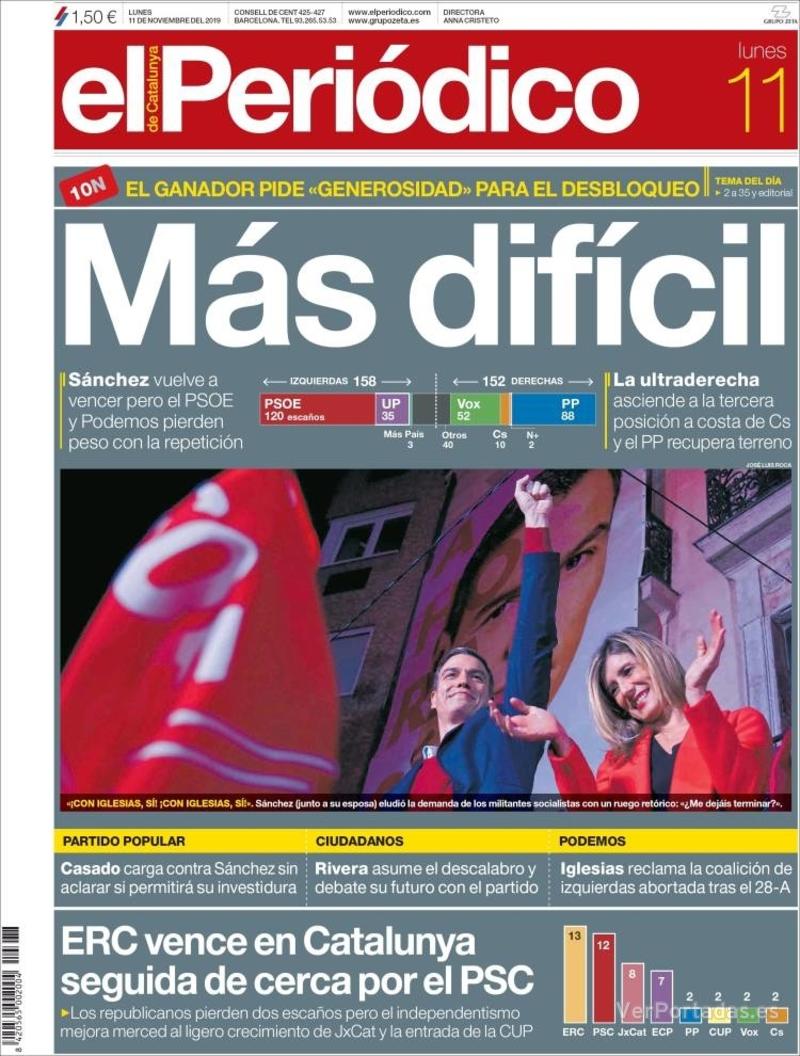 Portada El Periódico 2019-11-12