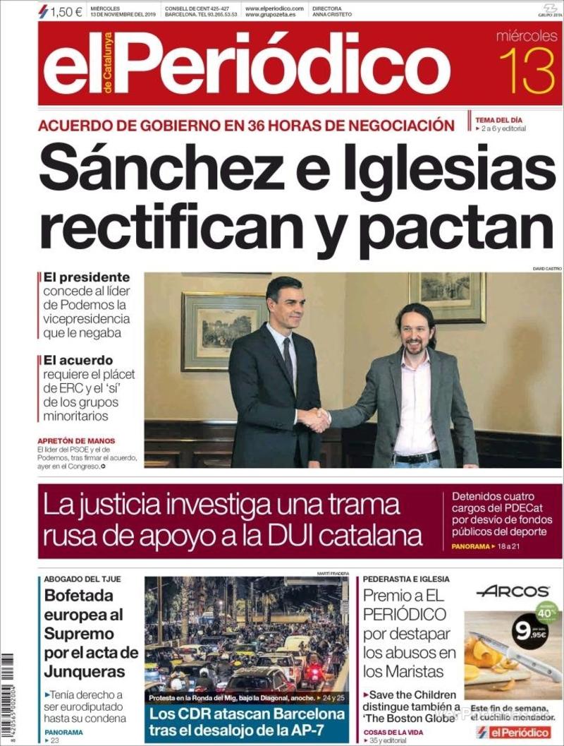 Portada El Periódico 2019-11-14