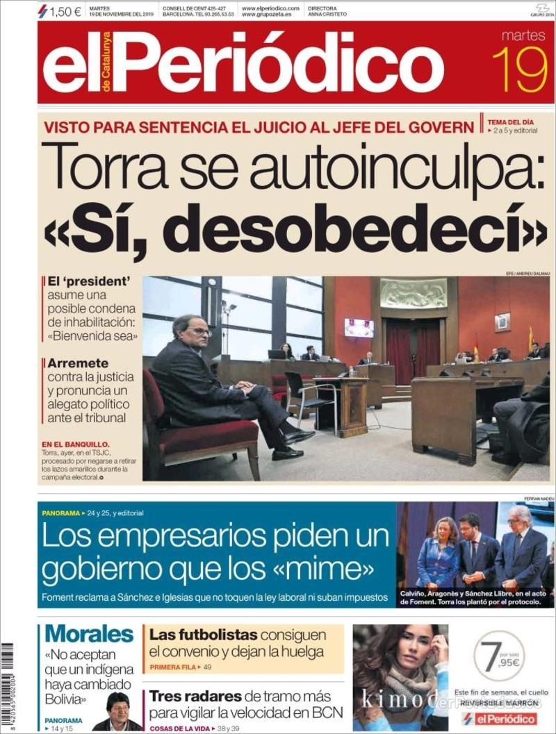 Portada El Periódico 2019-11-20