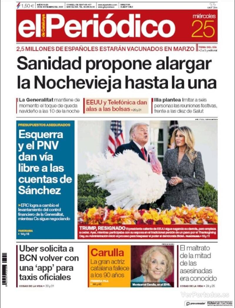 Portada El Periódico 2020-11-26