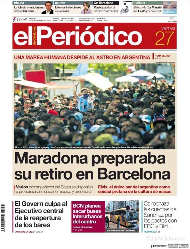 Portada El Periódico 2020-11-28