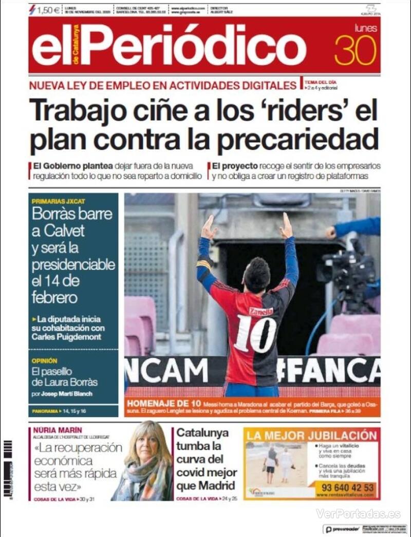 Portada El Periódico 2020-12-01