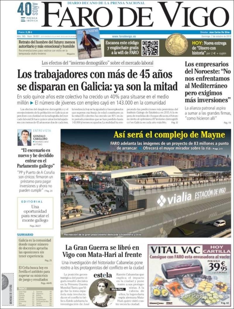 Portada Faro de Vigo 2018-10-08