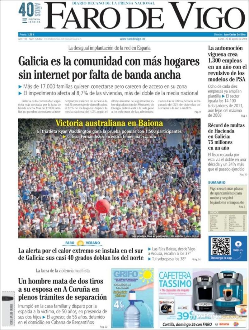 Portada El Diario Vasco 2018-08-20
