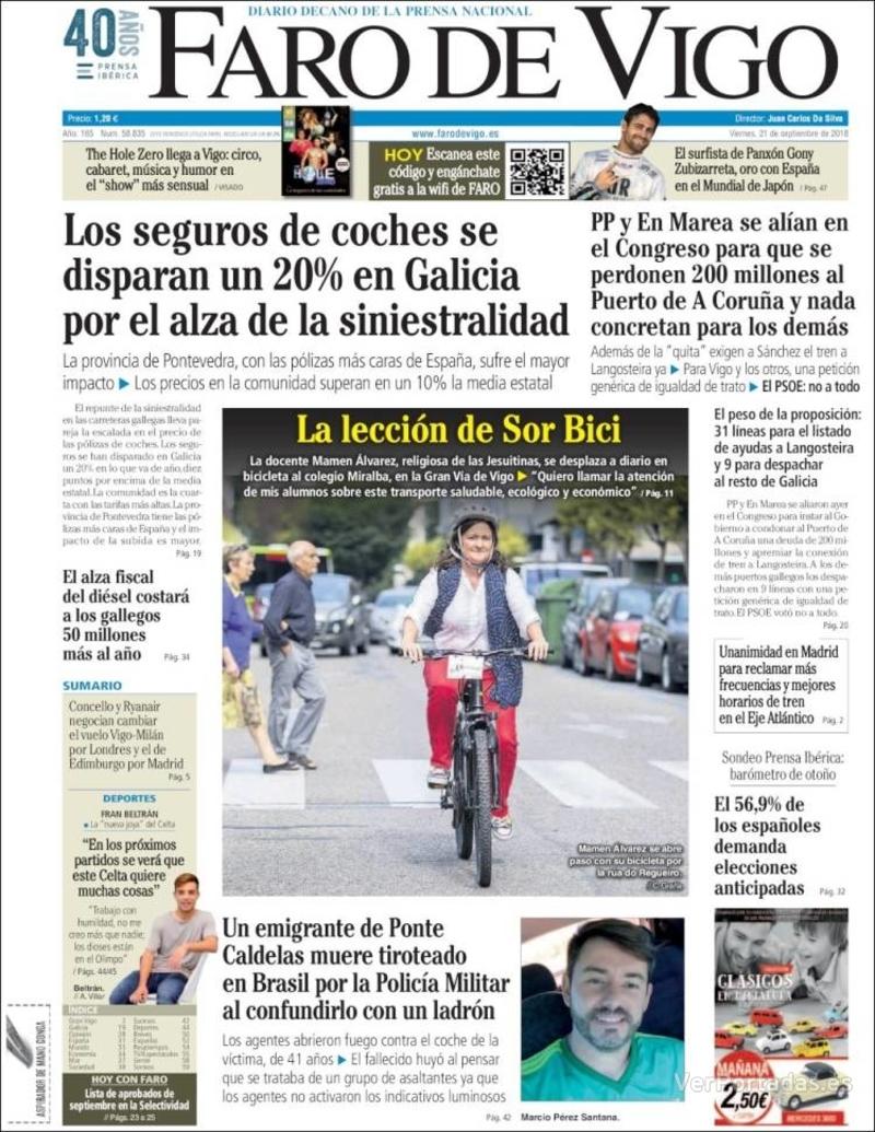 Portada El Diario Vasco 2018-09-21