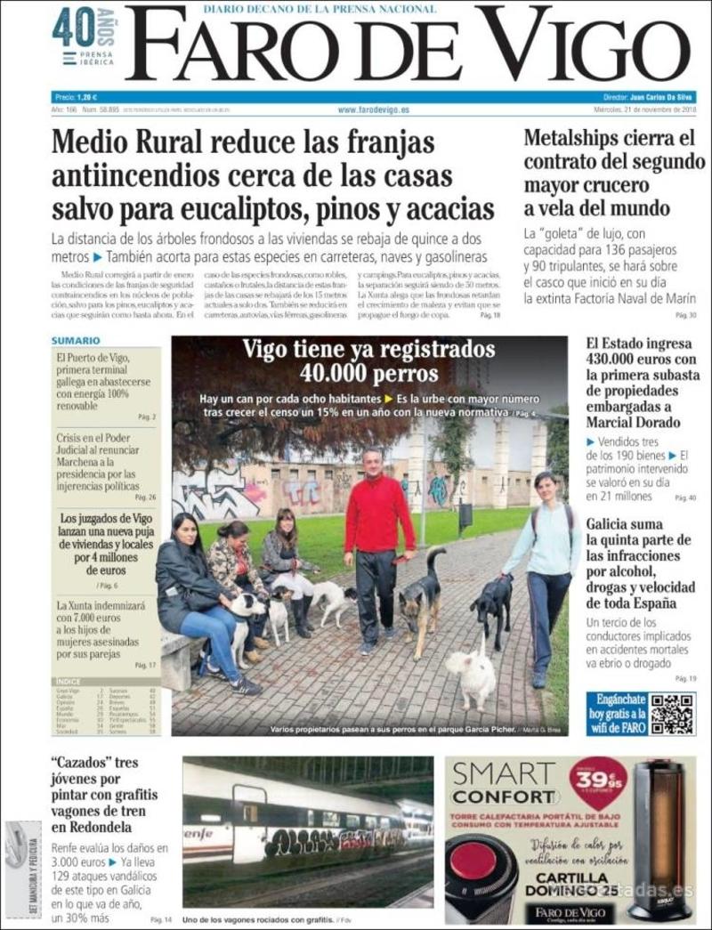 Portada Faro de Vigo 2018-11-22