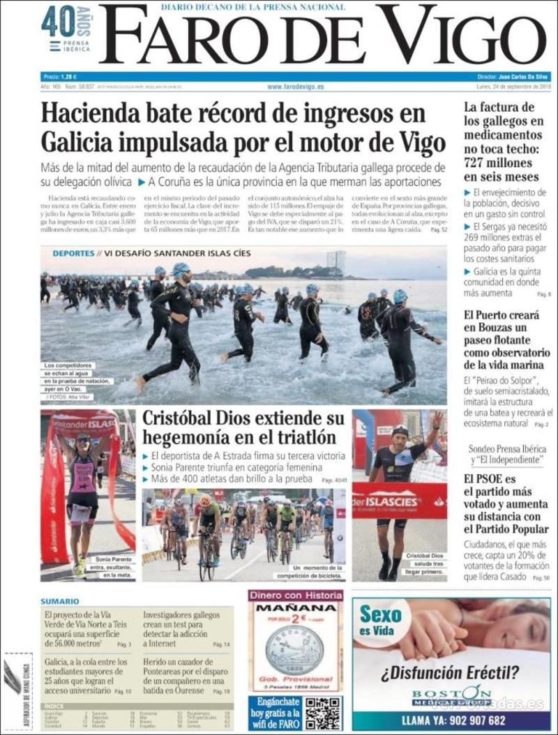 Portada Faro de Vigo 2018-09-25