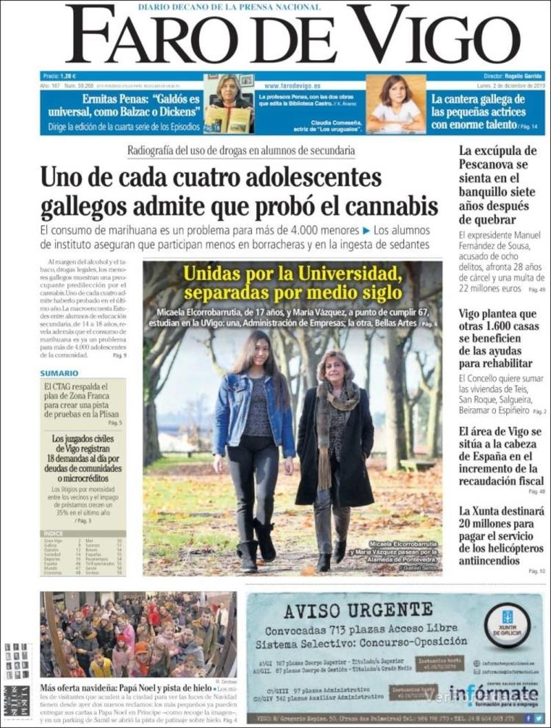 Portada Faro de Vigo 2019-12-03