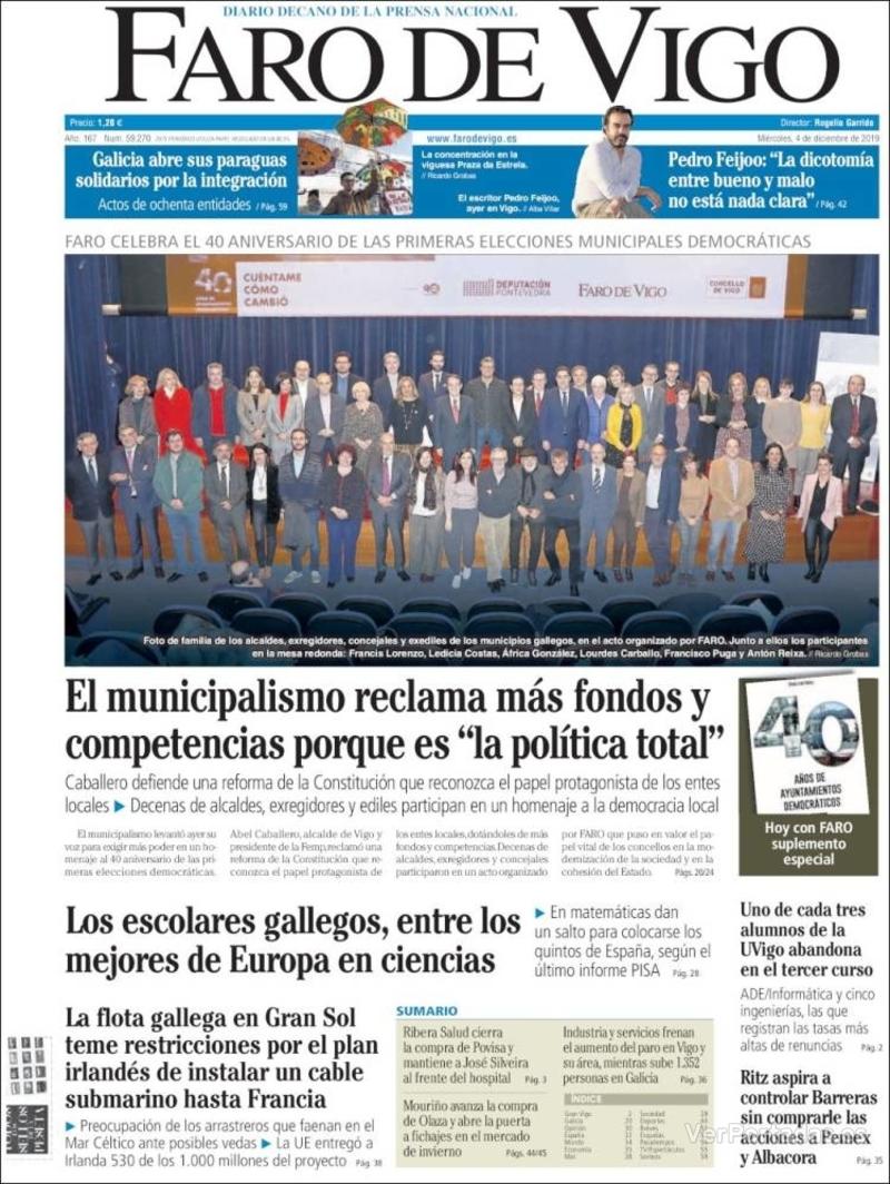 Portada Faro de Vigo 2019-12-05