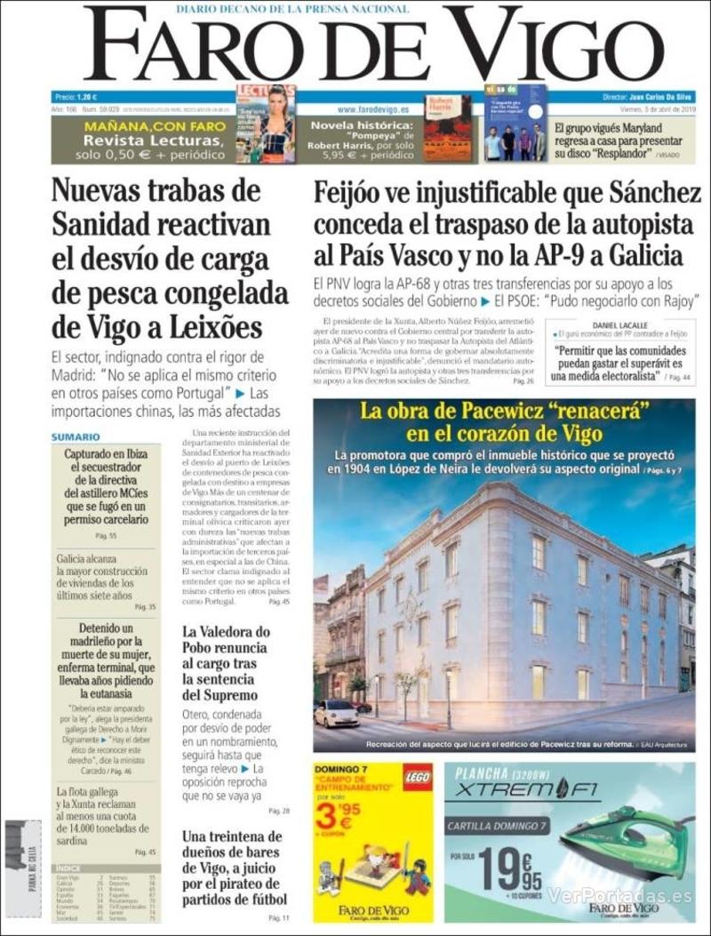 Portada Faro de Vigo 2019-04-06