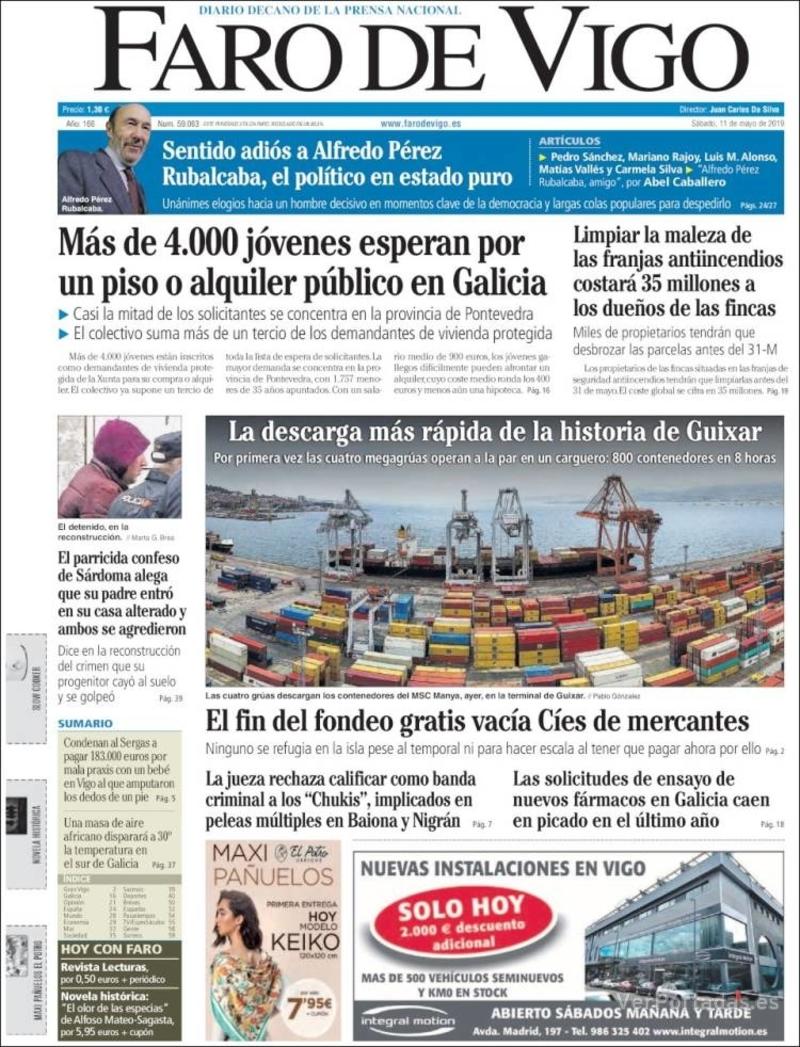Portada Faro de Vigo 2019-05-12