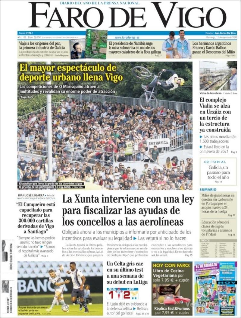 Portada Faro de Vigo 2019-08-12