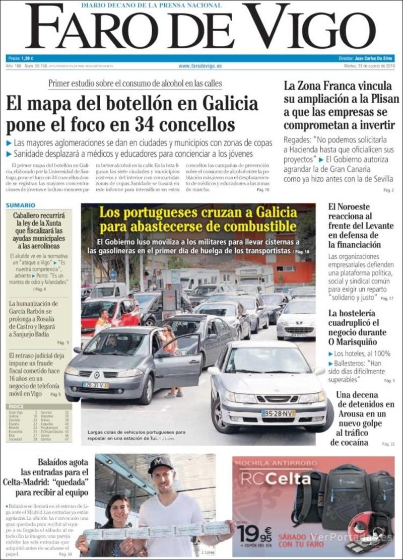 Portada Faro de Vigo 2019-08-14