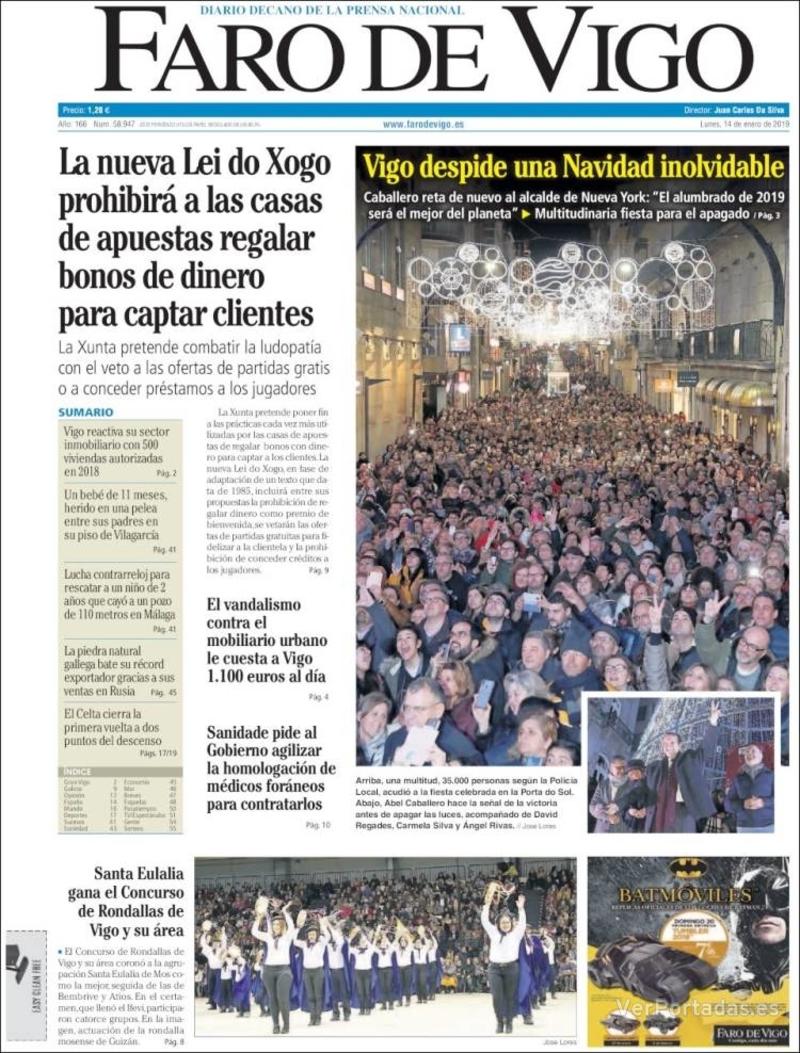 Portada Faro de Vigo 2019-01-15