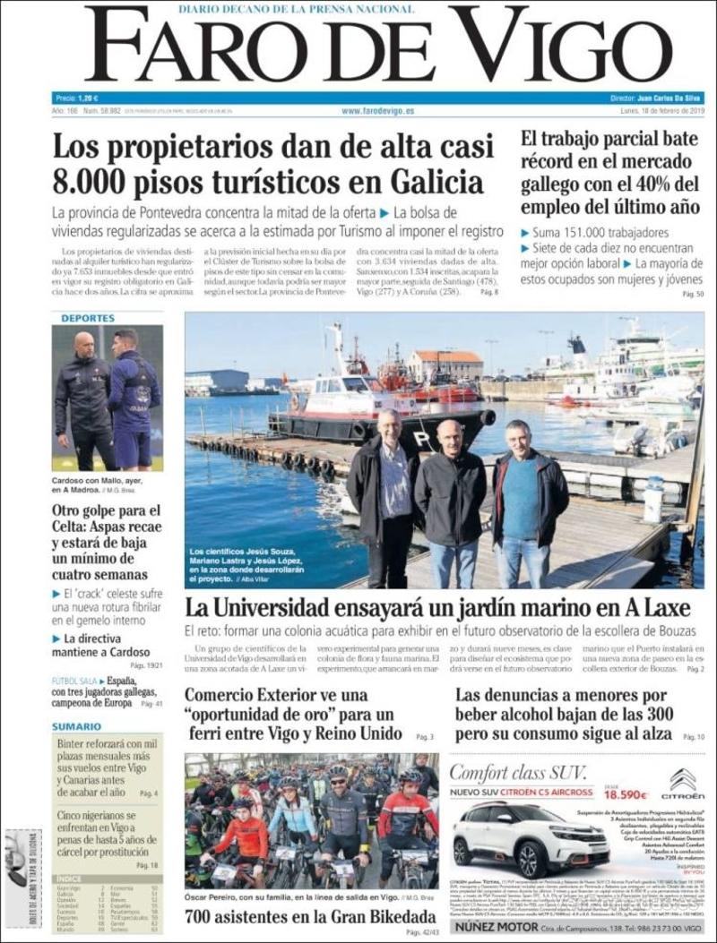 Portada Faro de Vigo 2019-02-19