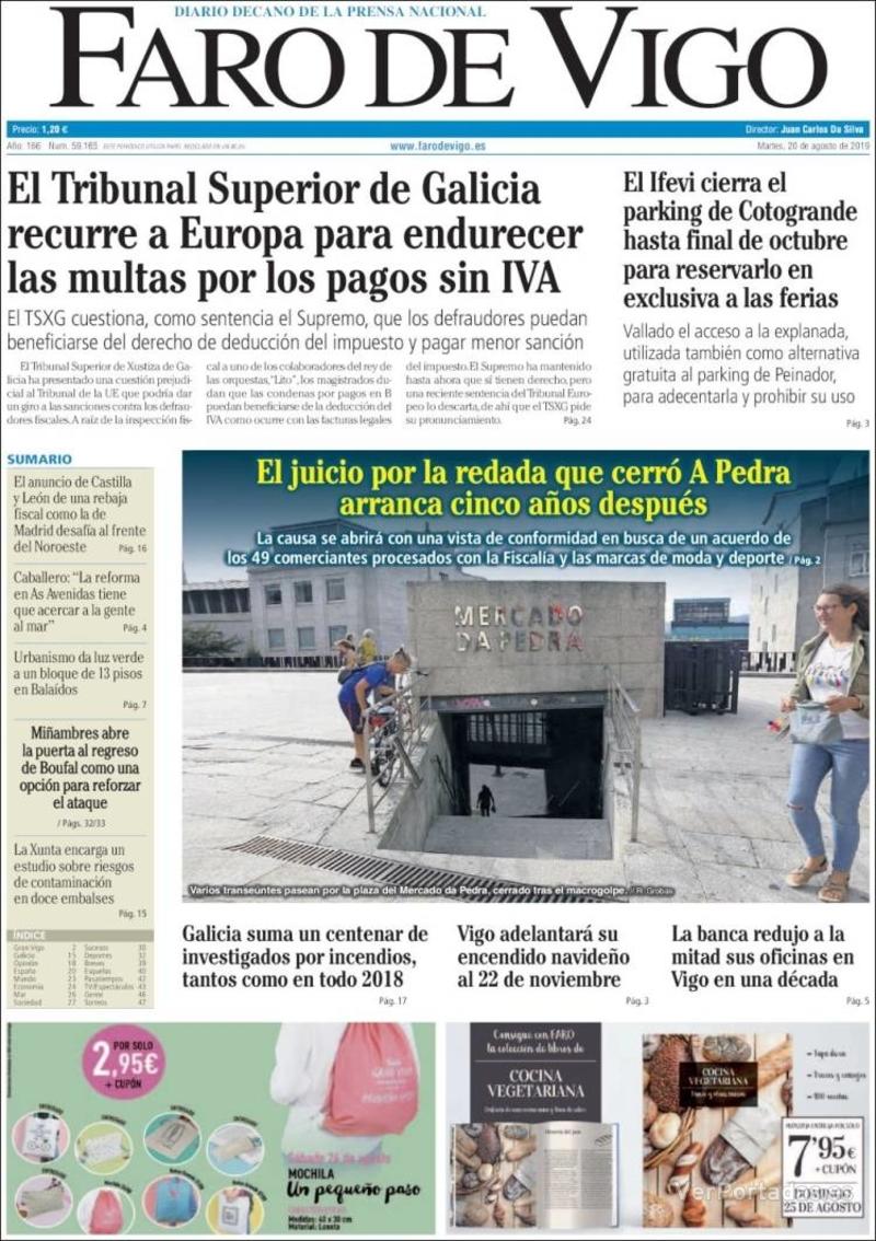 Portada Faro de Vigo 2019-08-21