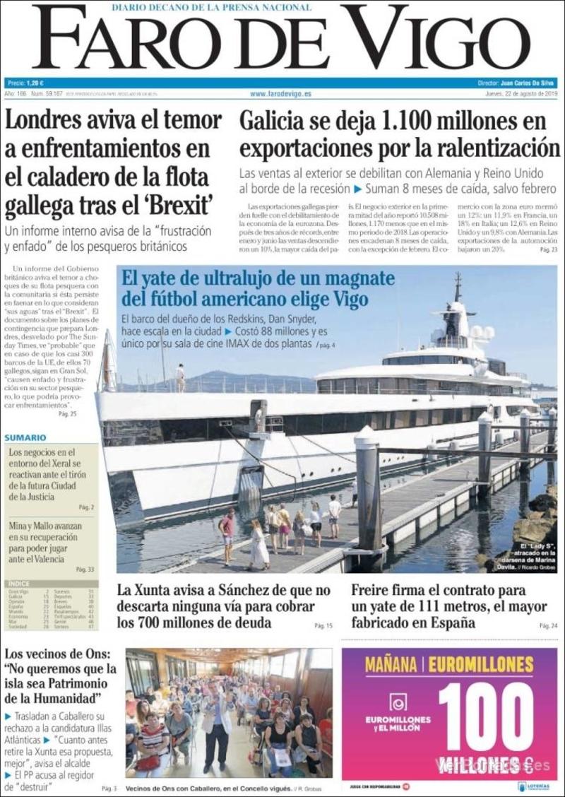 Portada Faro de Vigo 2019-08-23