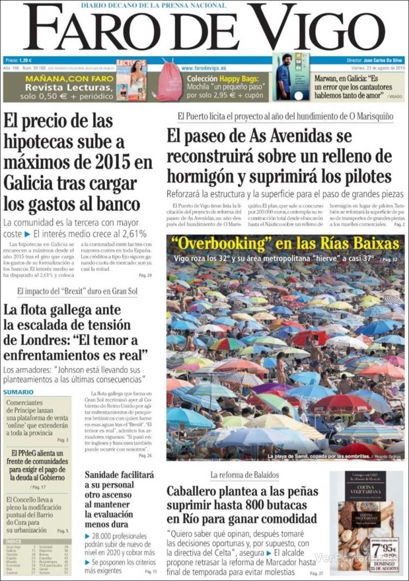 Portada Faro de Vigo 2019-08-24