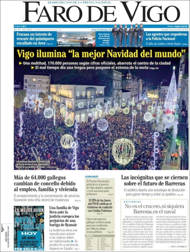 Portada Faro de Vigo 2019-11-25