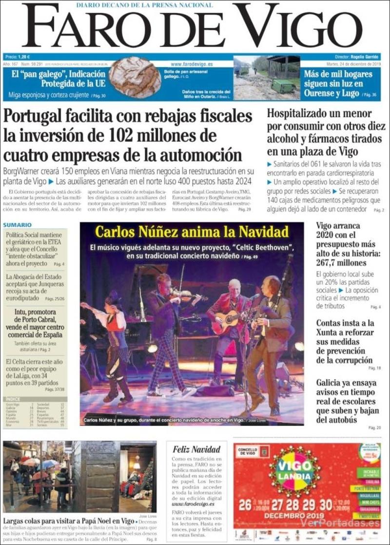 Portada Faro de Vigo 2019-12-26