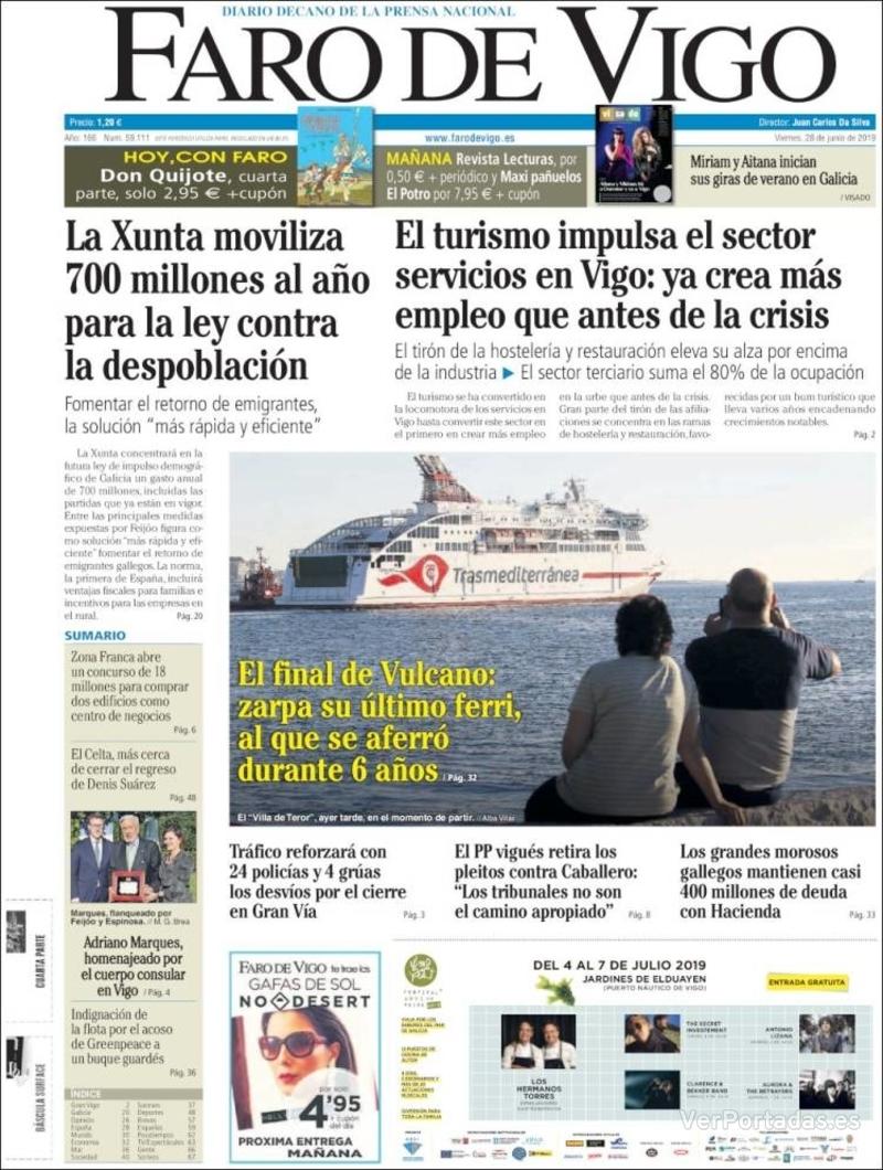 Portada Faro de Vigo 2019-06-29