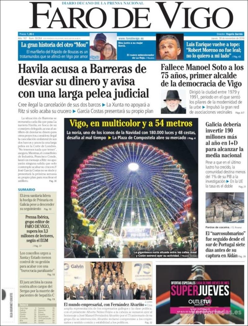 Portada Faro de Vigo 2019-11-29