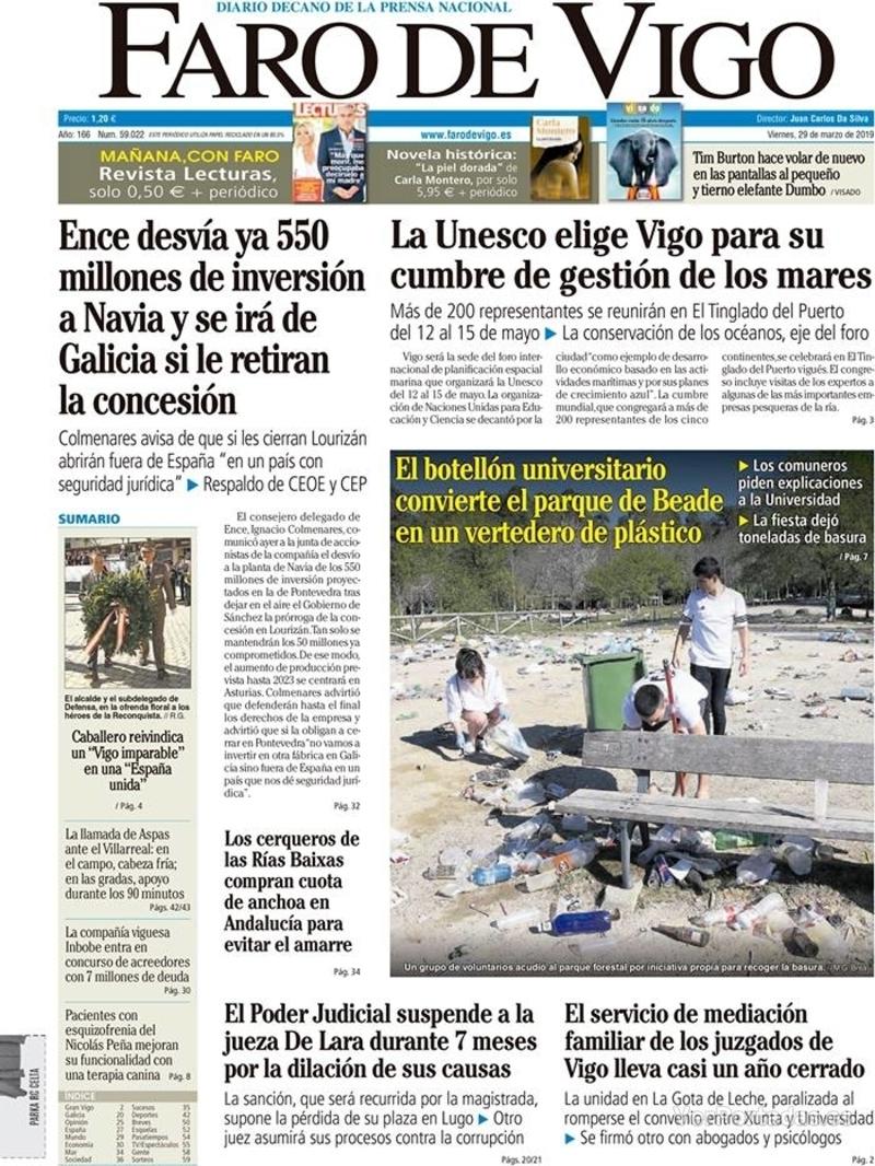 Portada Faro de Vigo 2019-03-30