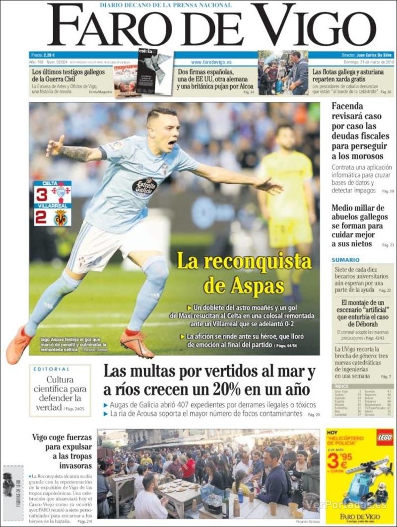 Portada Faro de Vigo 2019-04-01