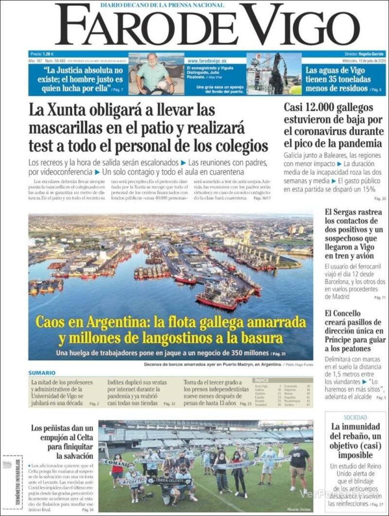 Portada Faro de Vigo 2020-07-16