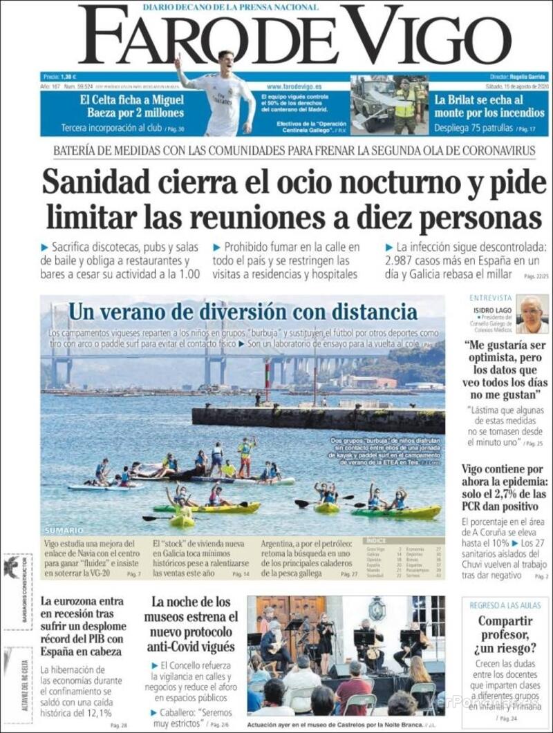 Portada Faro de Vigo 2020-08-17