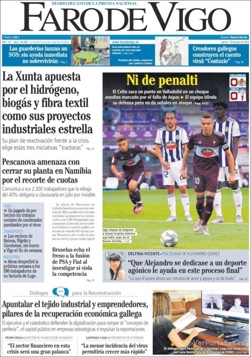 Portada Faro de Vigo 2020-06-19