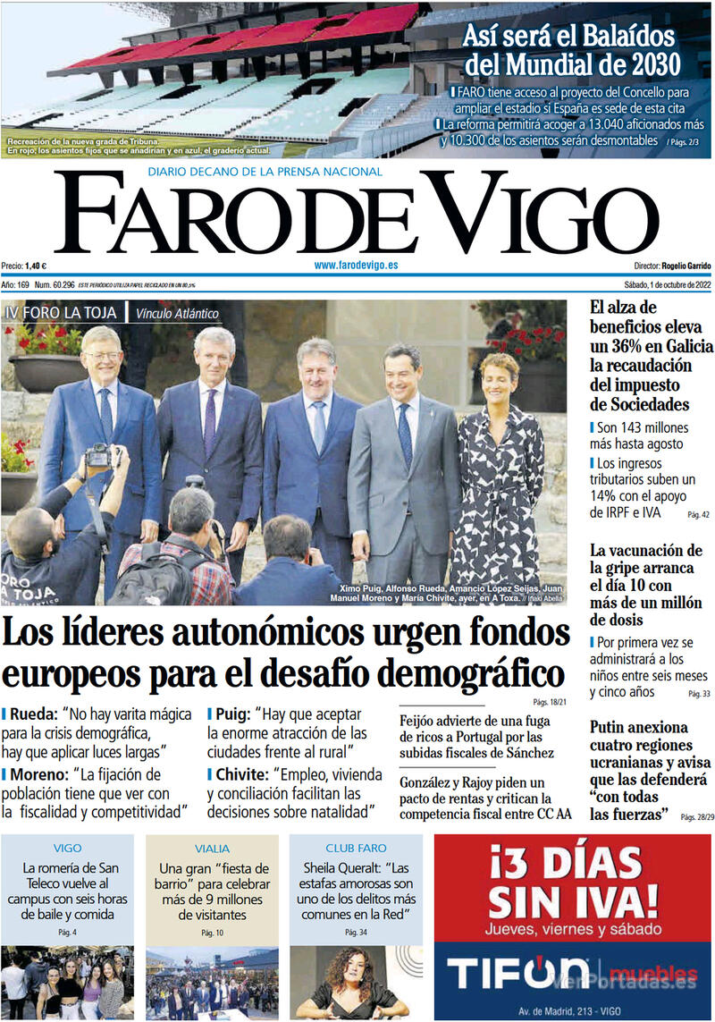 Portada Faro de Vigo 2022-10-02