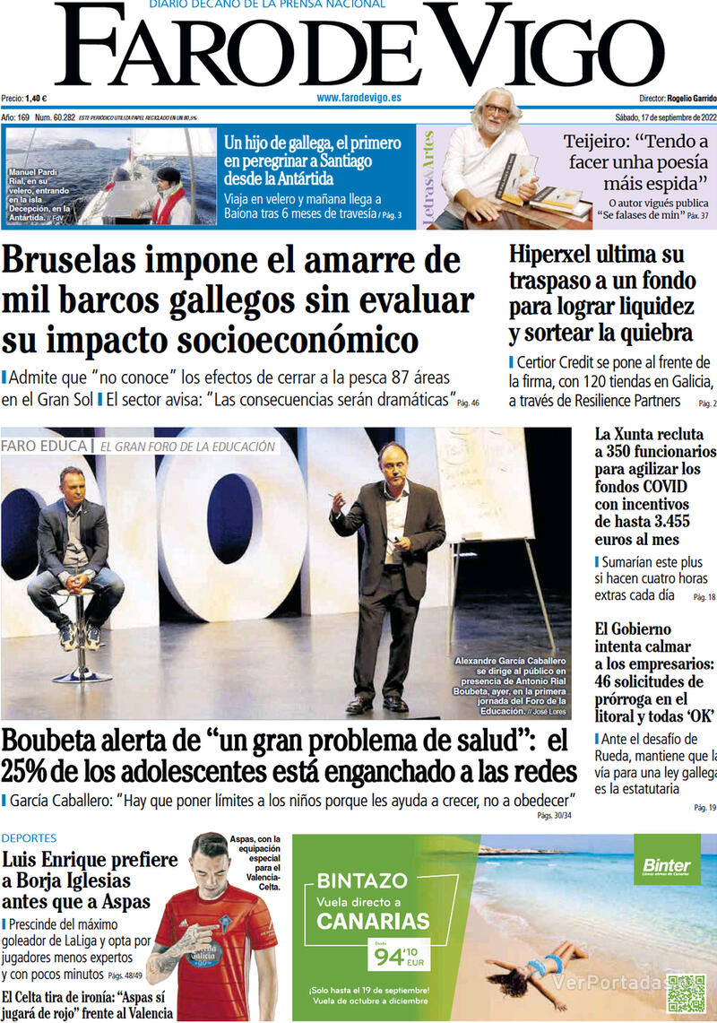 Portada Faro de Vigo 2022-09-18