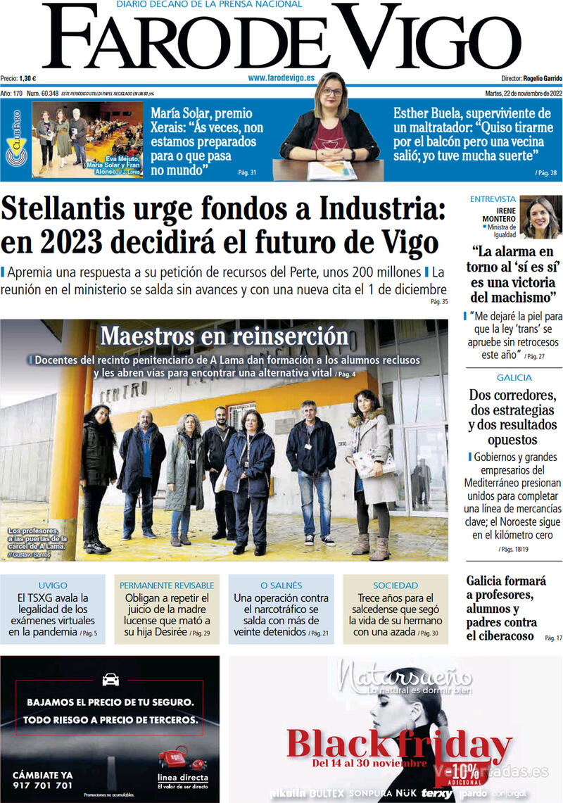 Portada Faro de Vigo 2022-11-23