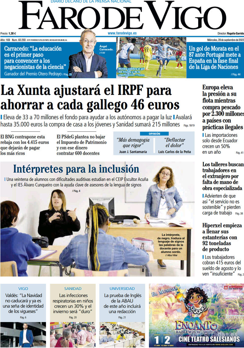 Portada El Diario Vasco 2022-09-28