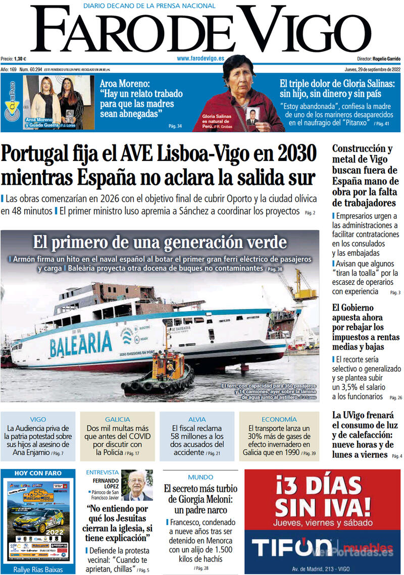 Portada Faro de Vigo 2022-09-30