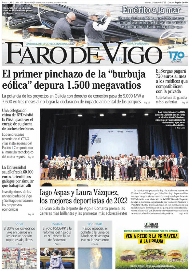 Portada Faro de Vigo 2023-04-22