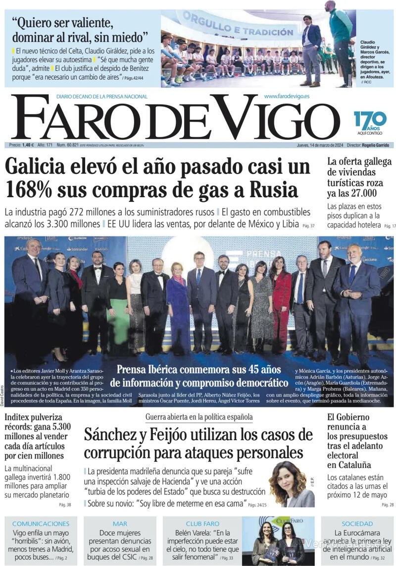 Portada Faro de Vigo 2024-03-15