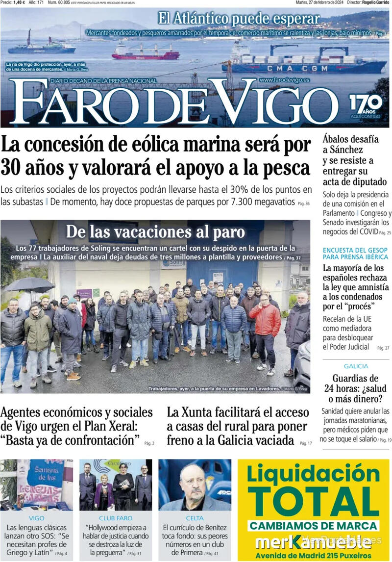 Portada Faro de Vigo 2024-02-28