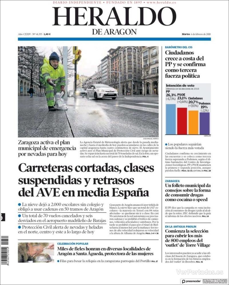 Portada Heraldo De Aragón Martes 6 De Febrero De 2018 1526