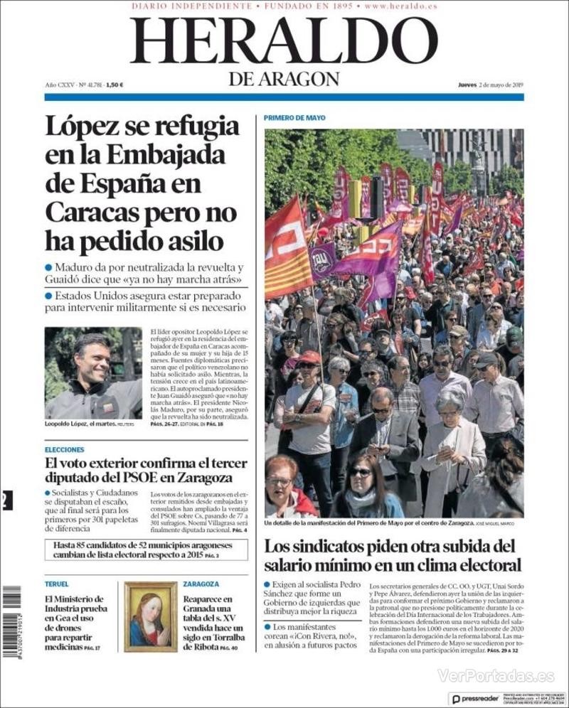 Portada Heraldo De Aragón Jueves 2 De Mayo De 2019 4077