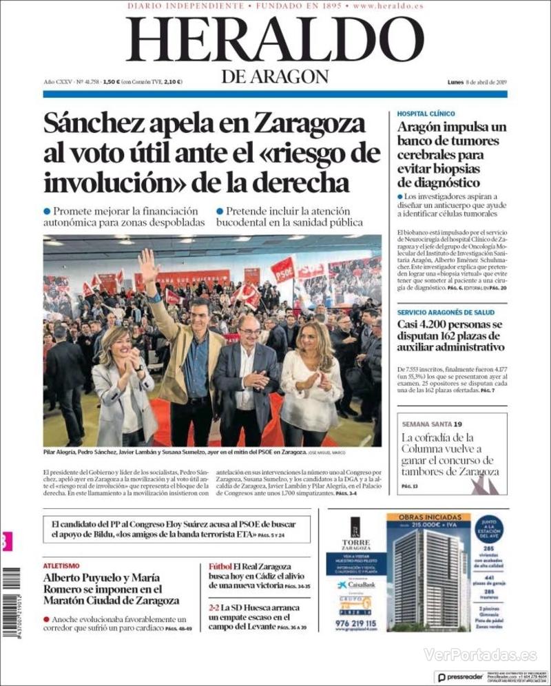 Portada Heraldo De Aragón Lunes 8 De Abril De 2019 1335