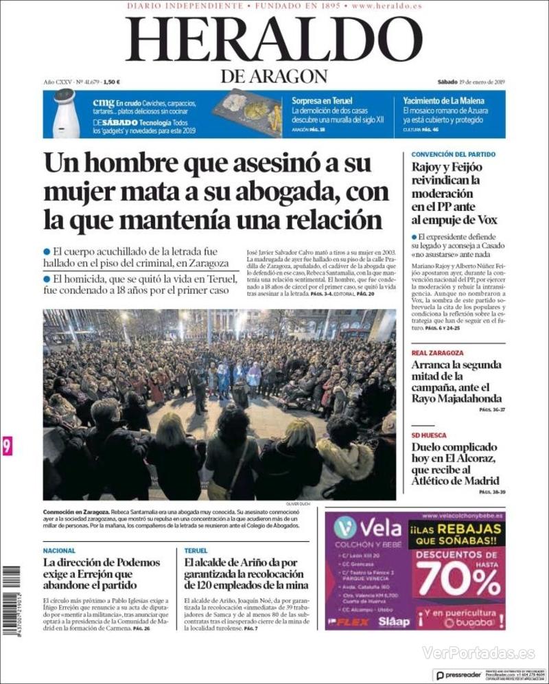 Portada Heraldo De Aragón Sábado19 De Enero De 2019 8609