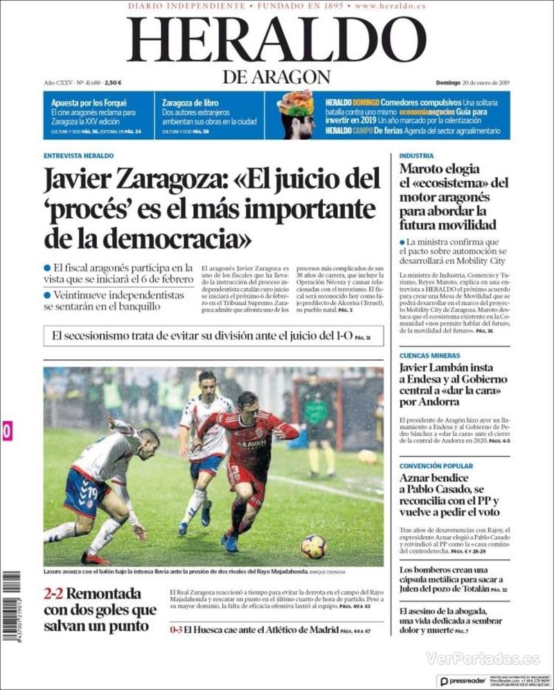 Portada Heraldo De Aragón Domingo20 De Enero De 2019 2603