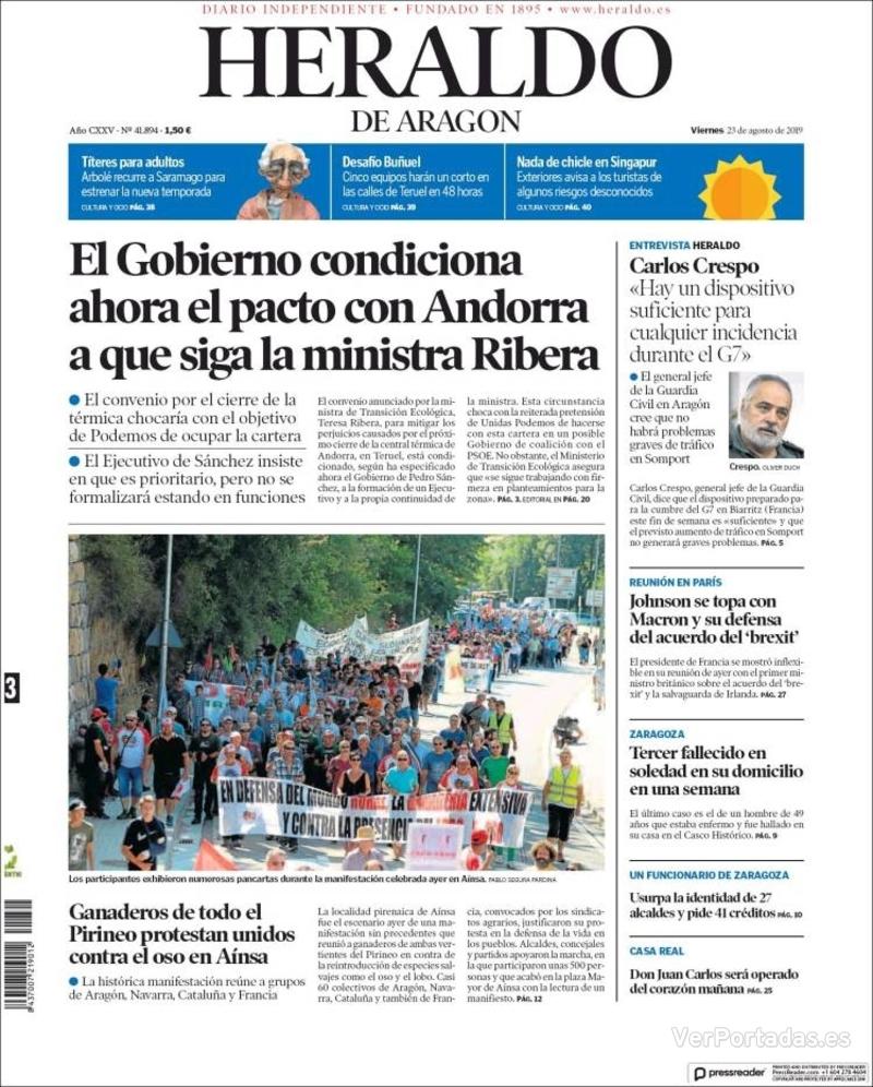 Portada Heraldo De Aragón Viernes23 De Agosto De 2019 2647