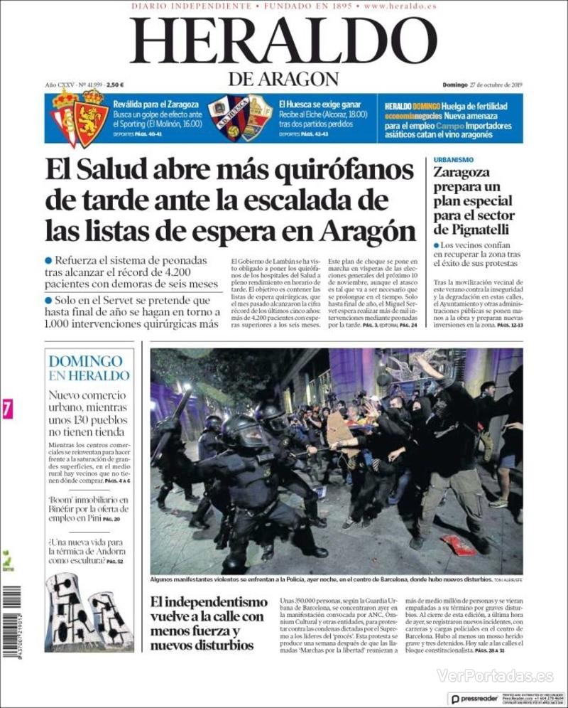 Portada Heraldo De Aragón Domingo27 De Octubre De 2019 5343