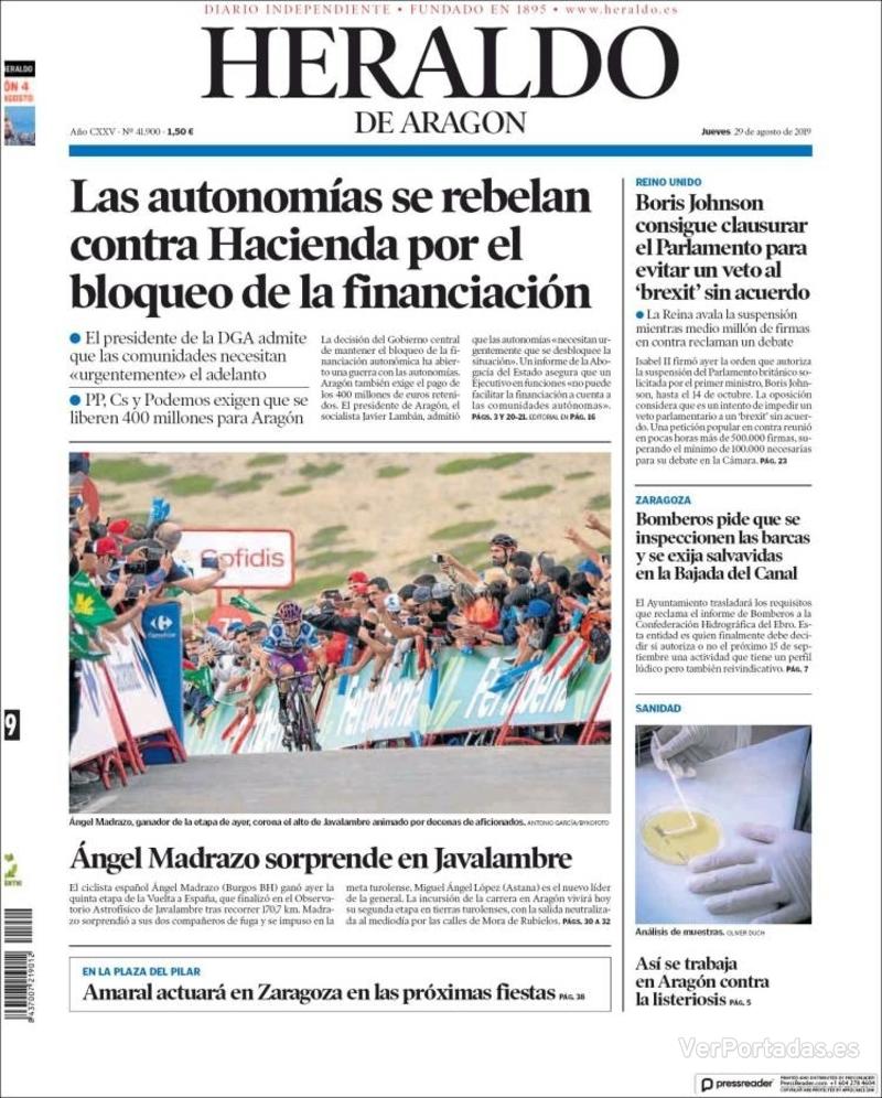 Portada Heraldo De Aragón Jueves29 De Agosto De 2019 4893