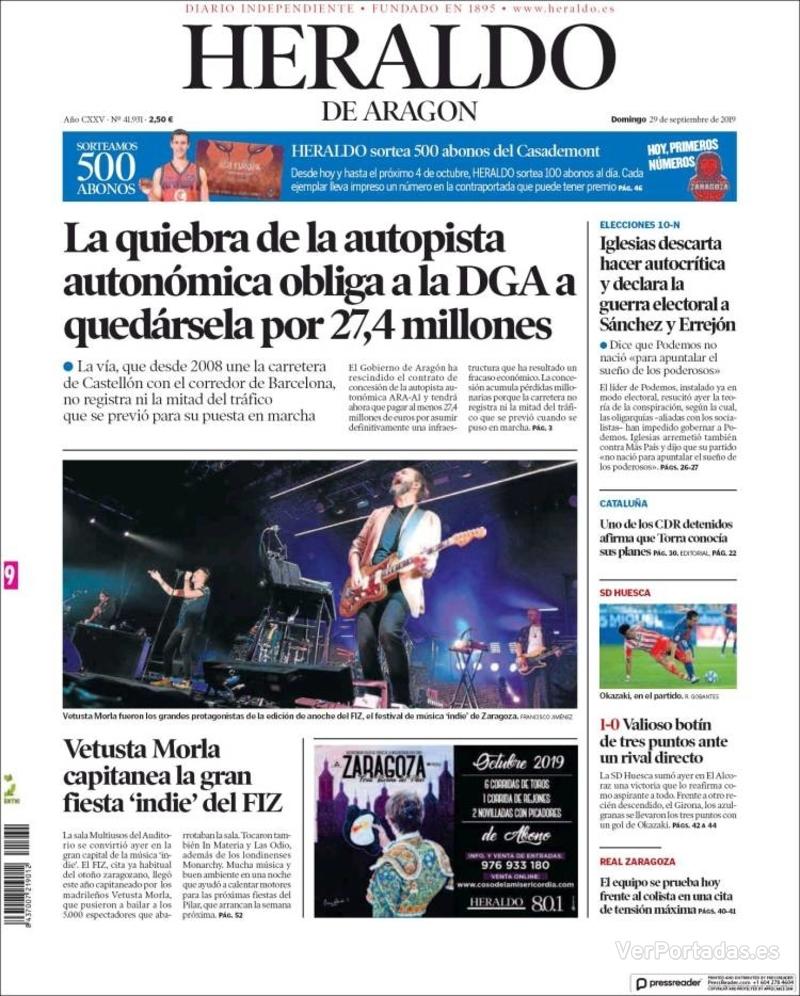 Portada Heraldo De Aragón Domingo29 De Septiembre De 2019 7735