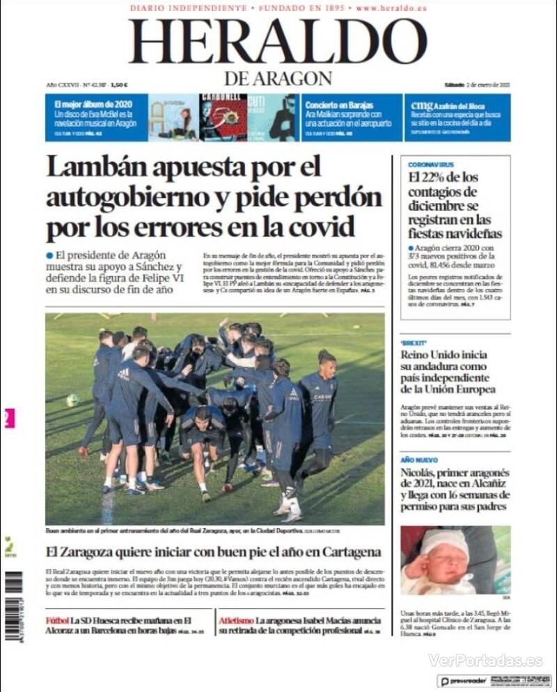 Portada Heraldo de Aragón 2021-01-03