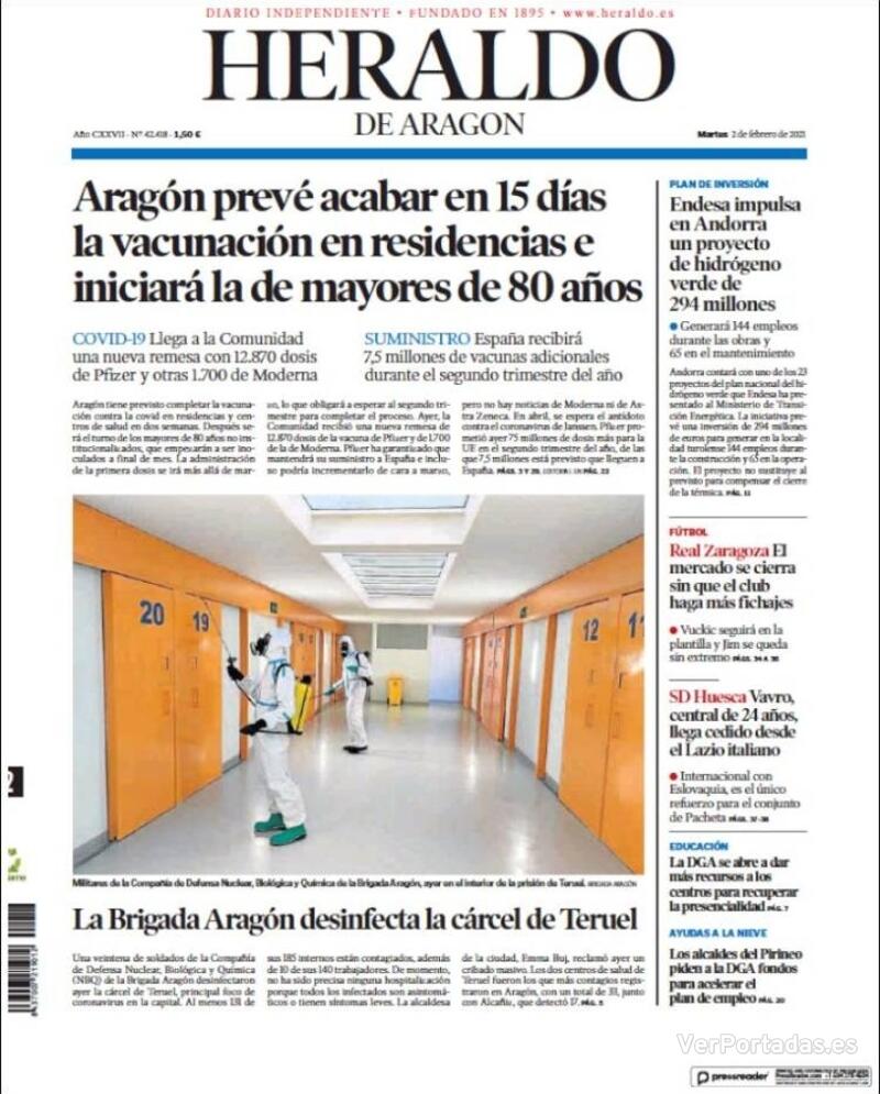 Portada Heraldo de Aragón 2021-02-03